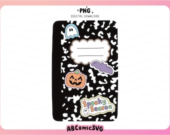 Halloween Composition Notebook PNG, Spooky Season PNG, Preppy Back to School PNG, School Supplies Clipart, Pumpkin Png (Digital Download)