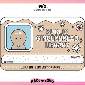 Peperkoek bibliotheekkaart png, leesgrage kerst-png, schattige trendy ontwerpen voor stickers, t-shirts, sweatshirts, bladwijzers, sleutelhangers, bakken