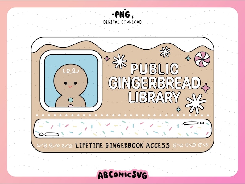 Gingerbread Library Card PNG, Bookish Christmas PNG, Cute Trendy ...