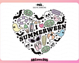 I Love Summerween PNG: Pastelowy letni projekt na Halloween (do pobrania cyfrowego)