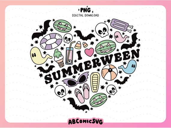 I Love Summerween PNG: Pastel Summer Halloween Design File (Digital Download)