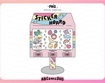 Máquina de pegatinas retro PNG: Diseño nostálgico de los 90 (descarga digital)