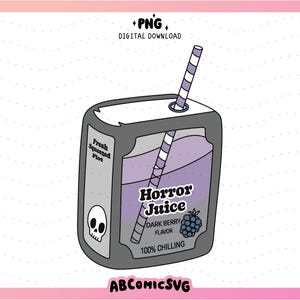 Bookish Horror Juice Box PNG, Horrorbuch PNG, Spooky Buchclub PNG, Designs für Aufkleber, Lesezeichen, Einsätze für Kindle, Schlüsselanhänger, Tshirts