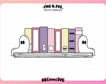 Ghost Bookends Bookshelf PNG SVG, Bookish Halloween PNG, Trendy Book Lovers Designs for Stickers, Magnetic Bookmarks, Tshirt, Keychains