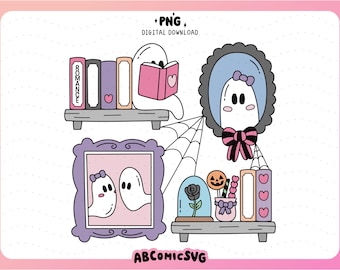 Halloween Romance Reader Bookshelf PNG, Spooky Book Club PNG, Bookish Clipart, Reading Ghost PNG, Fall Png