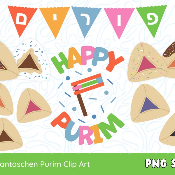 Hamantaschen Purim Clip Art, Hand Drawn Jewish Holiday Bundle PNG SVG