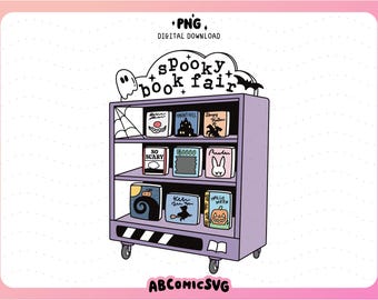 Spooky Book Fair PNG, Halloween Reading PNG, Book Lover Designs for Stickers, Badge Reels, Magnetic Bookmarks, Keychains (Digital Download)