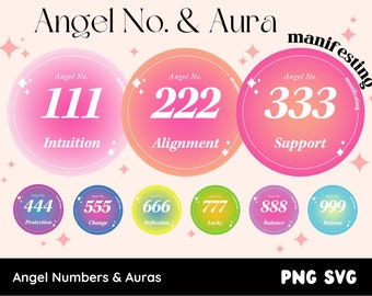 Numeri angelici e Aura SVG PNG, Manifestazione dell'amore mistico per se stessi Fortunato Popolare SVG per adesivi, tazze, borse