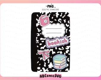 Bookish Composition Notebook PNG, Book Lover PNG, School Supplies PNG, Back to School Clipart, Book Club Png, Teacher Png (Digital Download)