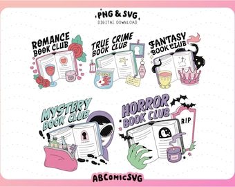 Boekenclub bundel SVG PNG, boekenliefhebber bundel SVG, leesgrage tshirt ontwerpen, stripboek png, magnetische bladwijzer png, sticker png, trendy png