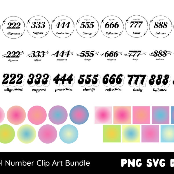 Angel Numbers Aura Halo Retro Bundle Clipart, Manifesting Trendy Self Love Aesthetic SVG PNG DXF