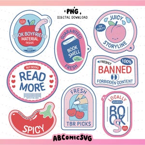 Pegatinas de frutas de libros PNG, paquete de libros PNG, marcador magnético PNG, club de lectura Png, amante de los libros Png, clipart de lectura, ratón de biblioteca Png, moda Png