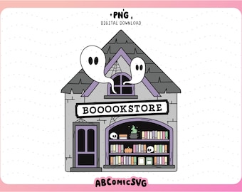 Spooky Bookstore PNG, Bookish Ghost PNG, Cute Halloween PNG, Trendy Design Files for Stickers, Tshirts, Sweatshirts, Bookmarks, Keychains