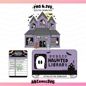 Pakiet nawiedzonej biblioteki PNG SVG, Pastelowe Halloween, Czytanie duchów, Słodkie estetyczne modne wzory na naklejki, koszulki, zakładki, breloki
