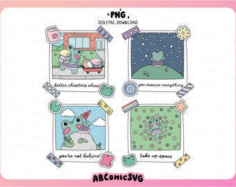 Mental Health Frog SVG PNG Bundle, Positive Affirmations PNG, Encouragement Quotes Png, Healing Era Designs for Stickers, Keychains, Tshirts
