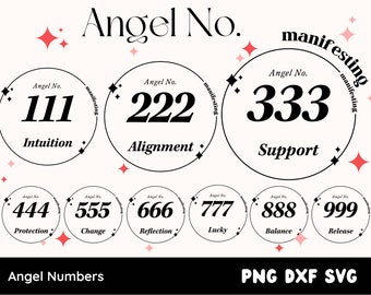 エンジェルナンバーの顕現クリップアート、神秘的なSVG、流行の自己愛の幸運の美的SVG DXF PNG