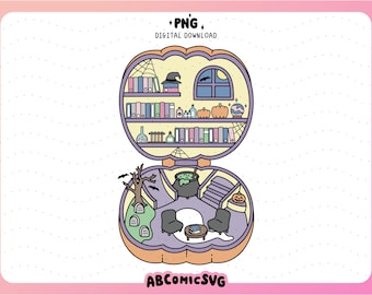 Spooky Pocket Library PNG, Retro Halloween PNG, Bookish PNG, Cute Trendy Design Files for Stickers, Tshirts, Bookmarks, Keychains, Mugs