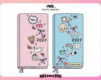 Planner Girl 2027 Bundle PNG, Whimsical Stationery PNG, Soft Girl Aesthetic Planner Sticker Design, Bookmark PNG, Printable Journal Clipart