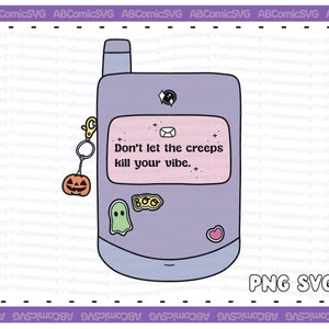 Halloween SVG PNG Retro mobiele telefoon geestelijke gezondheid positieve Vibes schattige SVG ontwerpen voor stickers, T-shirt, bakken, mokken, commercieel gebruik