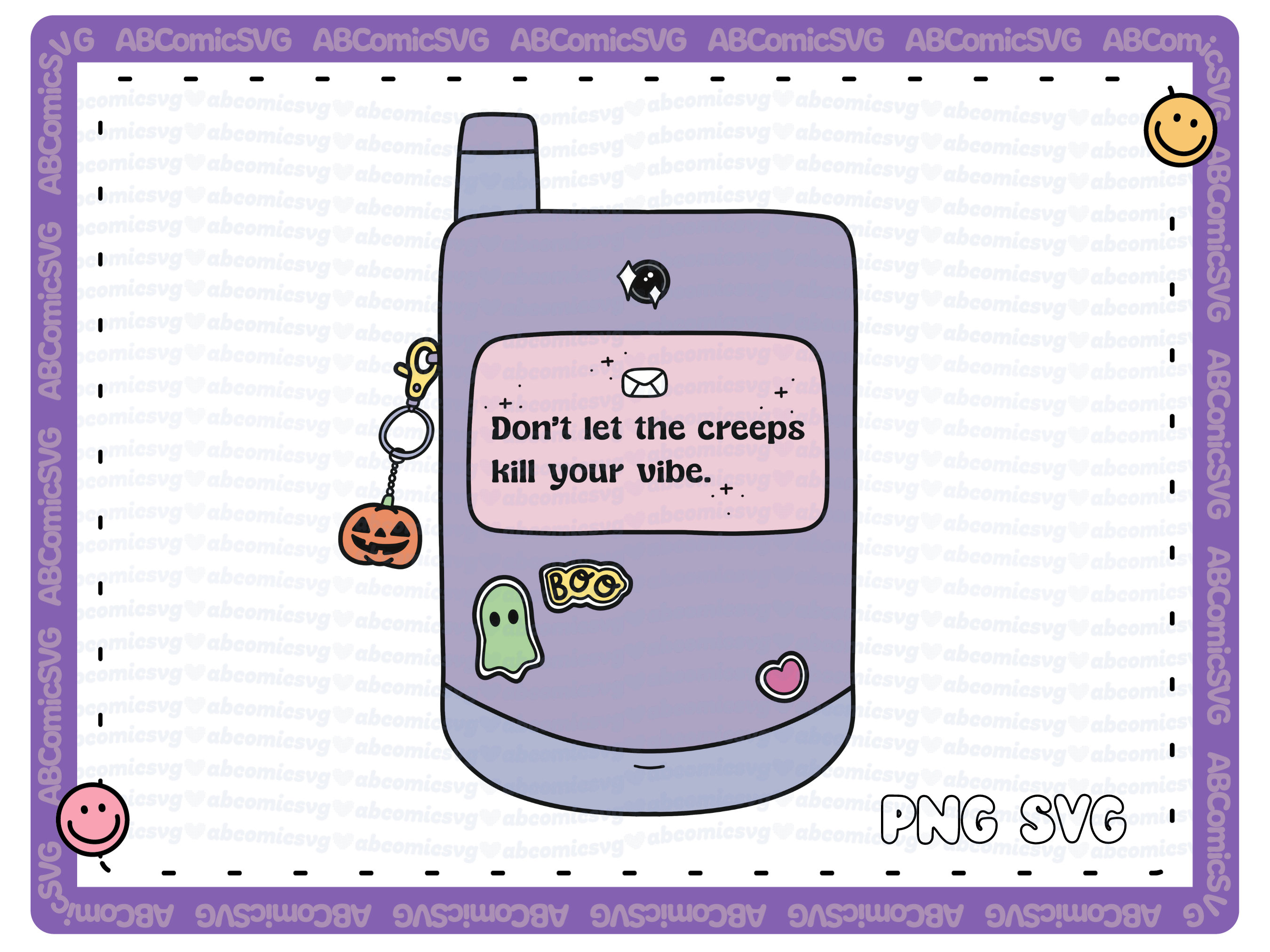 Halloween SVG PNG Retro Cellphone Mental Health Positive Vibes Cute SVG Designs for Stickers, T Shirt, Totes, Mugs, Commercial Use