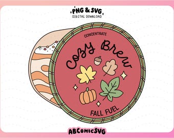 Cozy Brew Fall Fuel PNG SVG, Cozy Season PNG, Pumpkin Spice Png, Autumn Designs for Stickers, Keychains, Totes, Bookmarks, Sweatshirt