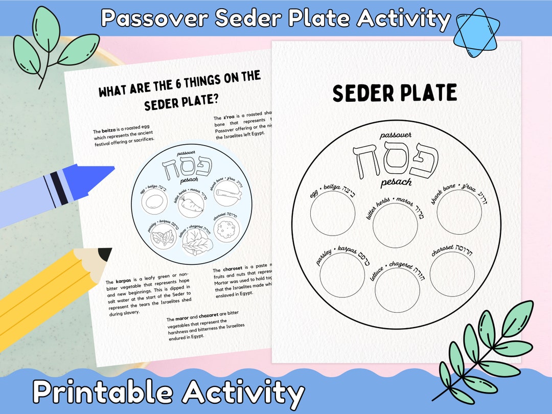 Passover Seder Plate Activity, Pesach Activities, Passover Crafts, Passover Printable Worksheets
