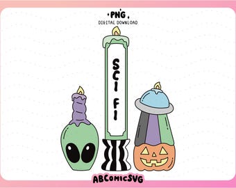 Halloween Sci Fi Reader Bookish Candles PNG, Spooky Season Book Lovers Design Files (Digital Download)