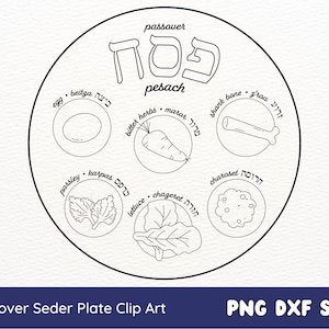 Clipart de placa de Seder de Páscoa, Pesach Judaica Judaico Hebraico PNG SVG DXF Arquivo de corte