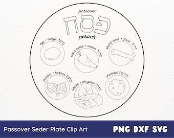 Passover Seder Plate Clip Art, Pesach Judaica Jewish Hebrew PNG SVG DXF Cutting File