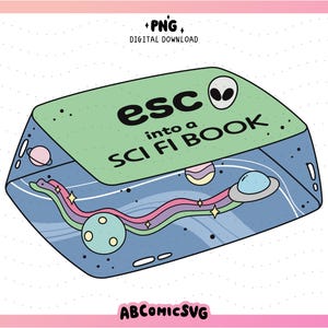 Sci-Fi Buch Tastenkappe PNG, Sci-Fi Leser PNG, Realitätsentzug, Lesezeichen Png, Alien Clipart, Bücherwurm Png, Buchclub Png, Sublimationsdesigns