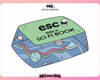 Sci-Fi-boek Keycap PNG, Sci-Fi-lezers PNG, Escaping Reality, bladwijzer png, buitenaardse clipart, leesgrage png, boekenclub png, sublimatieontwerpen