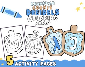 Chanukah Cookie Dreidel Hebrew Printable Coloring Activity Sheets for Kids