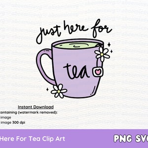 Just Here for Tea SVG PNG, Tea Cup, Spilling the Tea, Matcha, Clipart for Stickers, T Shirts, Mugs, Commercial Use image 2