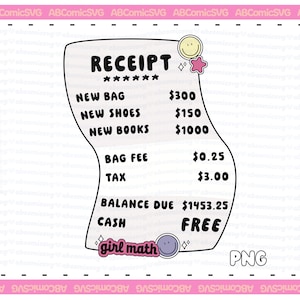 Maths Recipt Girl Math Receipt PNG, Shopaholic PNG, Bookish PNG, Funny Png, Cute ...