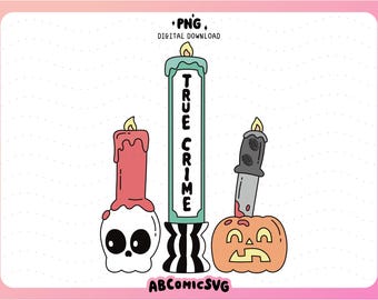Halloween True Crime Bookish Candles PNG, Spooky Season Book Lover Design Files (Digital Download)