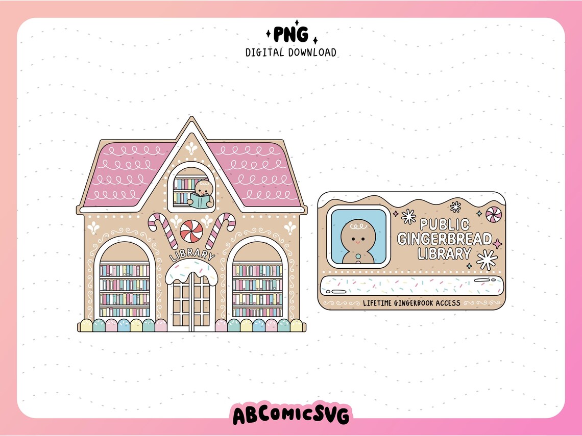 Gingerbread House Library Bundle PNG, Pink Christmas PNG, Cute Trendy ...