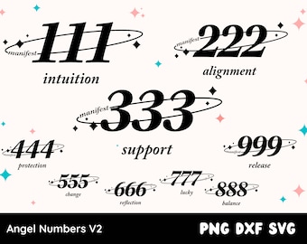 エンジェルナンバーハローマニフェスティングクリップアート、トレンディな自己愛ラッキー美的SVG DXF PNG（バージョン2）