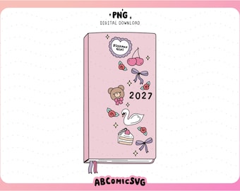 Soft Girl Planner 2027 PNG, Whimsical Journaling PNG, Preppy Pink Stationery Sticker Designs, Bookmark PNG, Prinable Journal Clipart