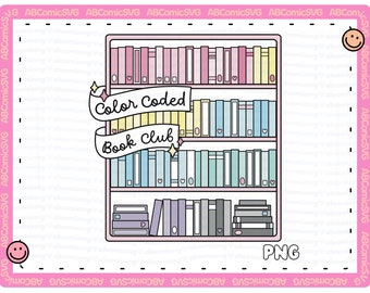 Kleurgecodeerde Book Club PNG, Bookish PNG, Cute TBR Bookshelf Png, Cute Trendy Designs voor stickers, pins, bladwijzers, grafische T-stukken, bakken, mokken