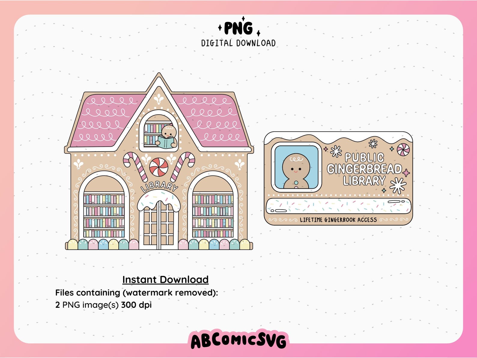 Gingerbread House Library Bundle PNG, Pink Christmas PNG, Cute Trendy ...