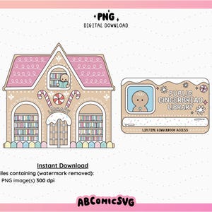 Gingerbread House Library Bundle PNG, Pink Christmas PNG, Cute Trendy ...
