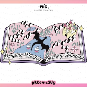 Flucht aus der Realität Eintritt in Fantasy PNG, Fantasy Reader PNG, Trendige Bücherwurm Aufkleber PNG, Lese Clipart, Buchliebhaber, Sublimationsentwürfe