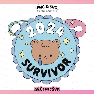 Survivant 2024 SVG PNG, SVG drôle du nouvel an, ours Svg, designs tendance pour autocollants, t-shirts, sweat-shirts, porte-clés, cabas, tasse Libby, tasses