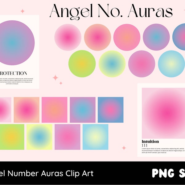 Angel Number Auras Clip Art, Manifesting Trendy Aesthetic Trendy Aura Editable Background Bundle PNG SVG