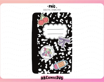 Preppy  Back to School Composition Book PNG, Cute Supplies PNG, Teacher Png, First Day of School Png, Clipart Design for Sticker, Tshirt