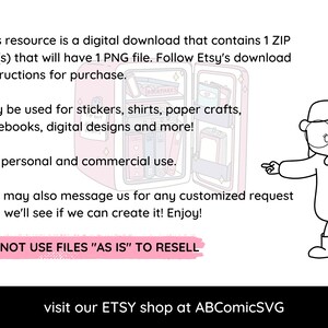 Pode incluir: Um download digital de um &uacute;nico arquivo PNG de uma estante rosa e branca com o texto "BOOKMARKS" na frente. A imagem &eacute; acompanhada de um texto que indica que o arquivo &eacute; para uso pessoal e comercial e que n&atilde;o deve ser revendido. O texto tamb&eacute;m inclui a frase "visite nossa loja ETSY em ABComicSVG".