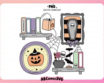 Halloween Horror Reader Bookshelf PNG, Reading Ghost PNG, Pumpkin PNG, Spooky Book Club, Bookish Png, Fall Clipart