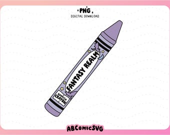 Fantasy Bookish Crayon PNG, Fantasy Book Reader PNG, Book Lovers Designs for Stickers, Bookmarks, Keychains, Tote, Tshirt (Digital Download)