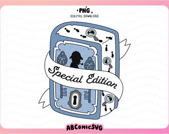 Mystery Special Edition boek png, ontwerp met gespoten randen, magnetische bladwijzer png, leesgrage stickers png, boekenliefhebber png, lezing clipart