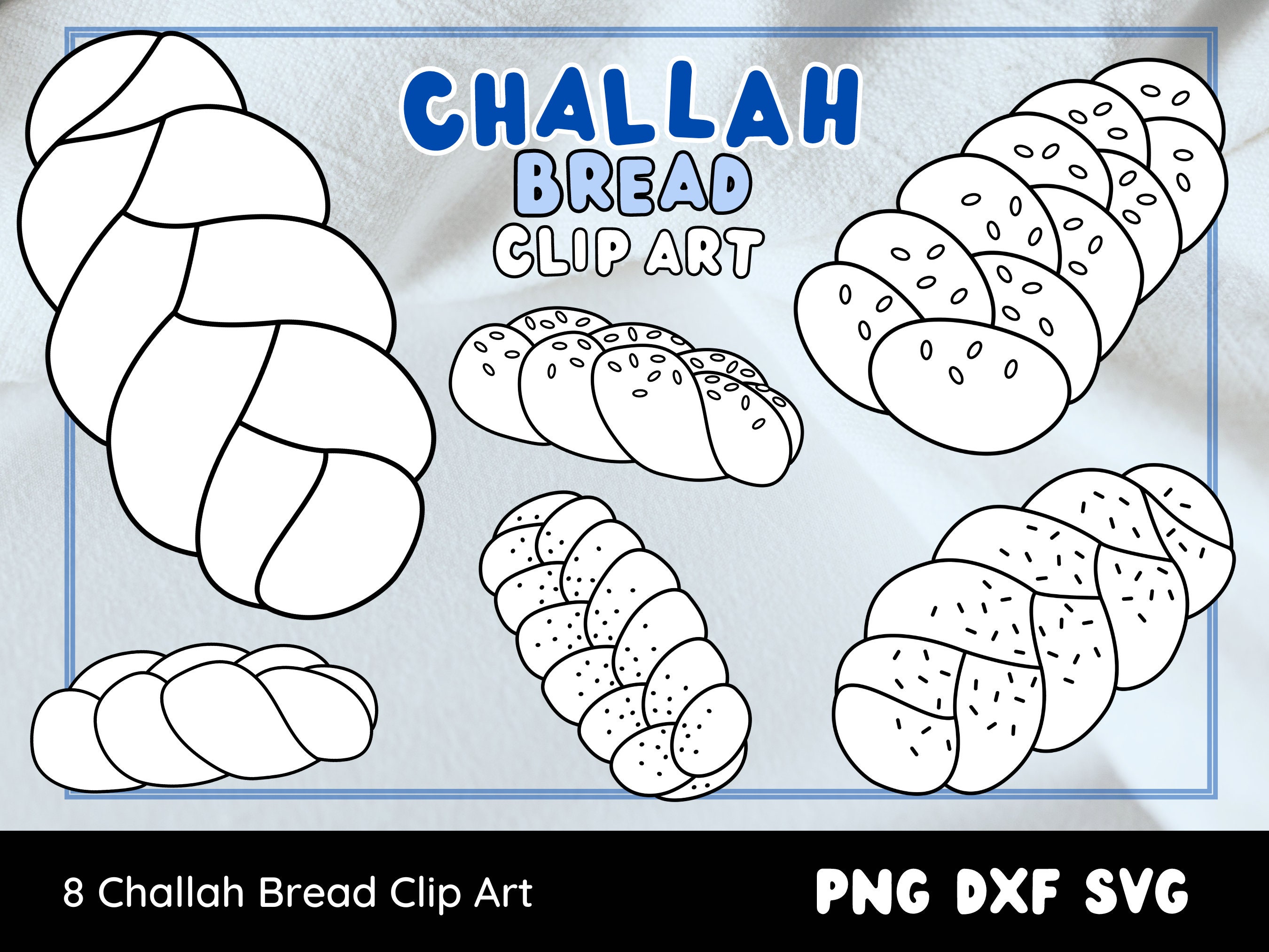 Challah Bread Loaf Clip Art, Jewish Shabbat Hand Drawn Bundle PNG SVG